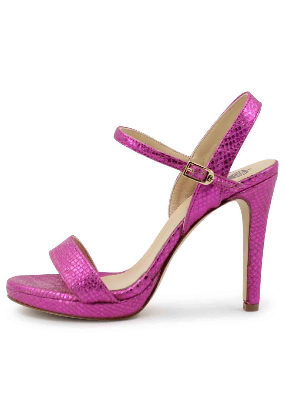 L'ARIANNA Sandali ds7054donna in pelle laminata fuxia effetto serpente con tacco alto e cinturino alla caviglia Sostegno trimestrale