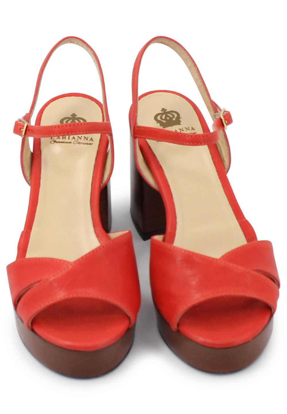 L'ARIANNA Sandali DS1639 donna in pelle rosso con cinturino e tacco e plateau in cuoio Fino al 55% di sconto