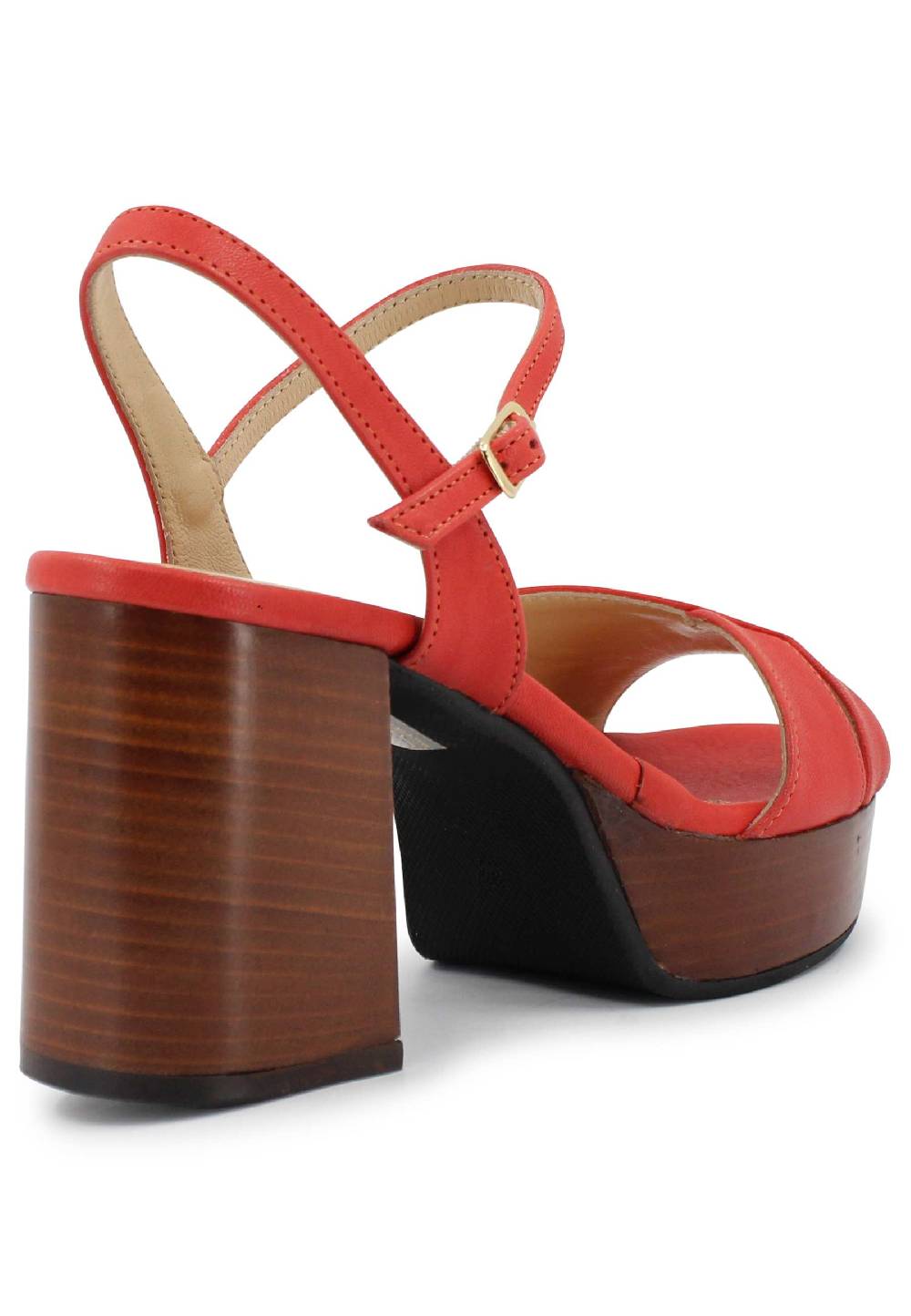 L'ARIANNA Sandali DS1639 donna in pelle rosso con cinturino e tacco e plateau in cuoio Fino al 55% di sconto