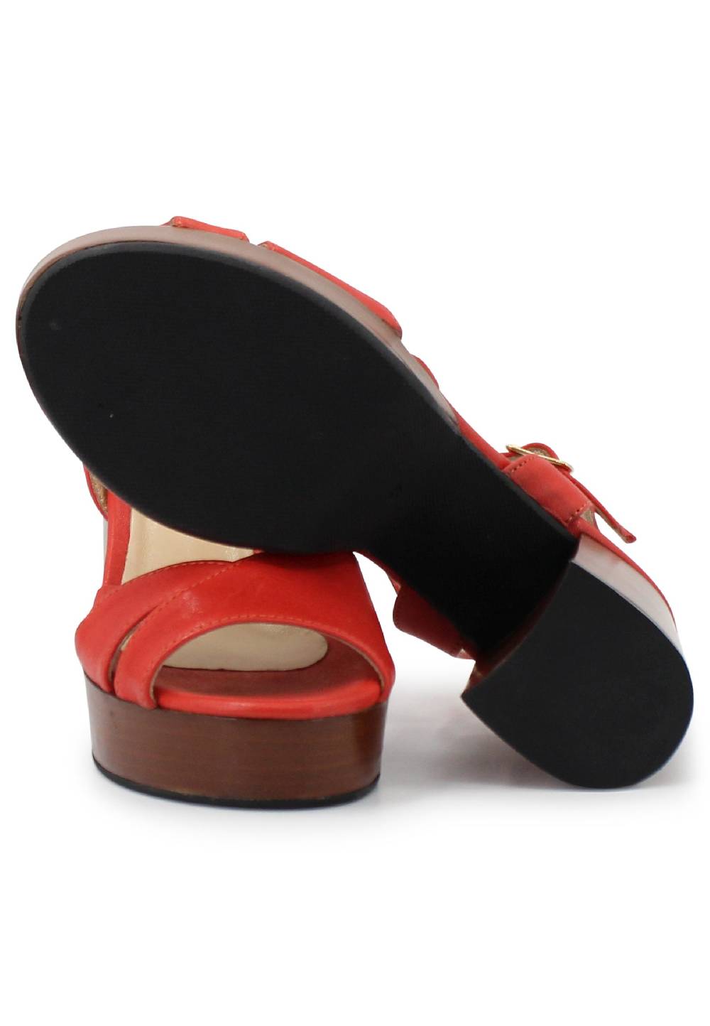 L'ARIANNA Sandali DS1639 donna in pelle rosso con cinturino e tacco e plateau in cuoio Fino al 55% di sconto