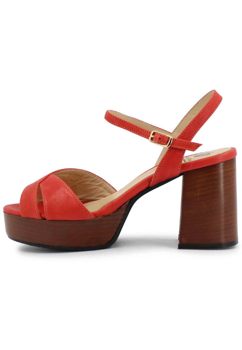 L'ARIANNA Sandali DS1639 donna in pelle rosso con cinturino e tacco e plateau in cuoio Fino al 55% di sconto