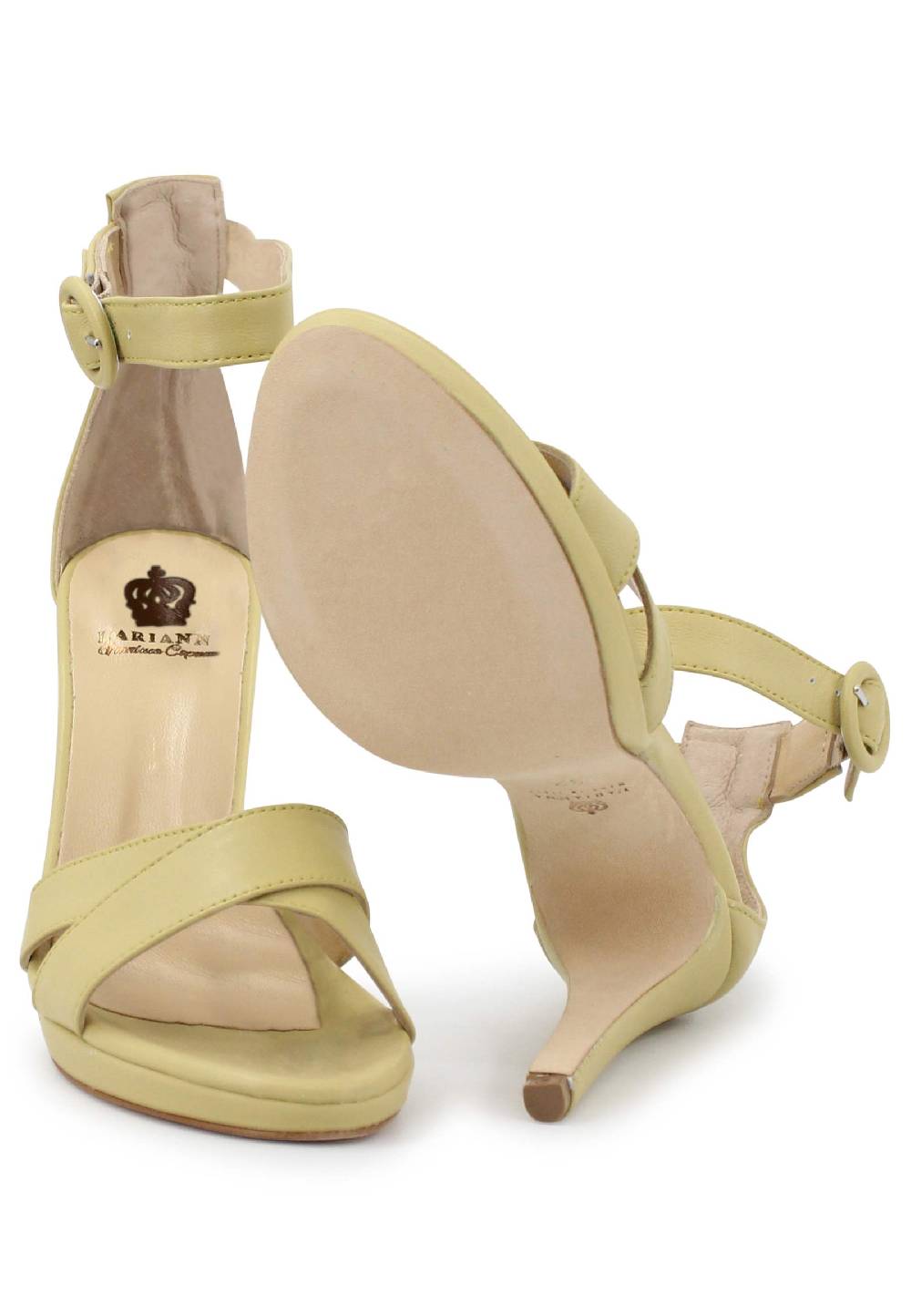 L'ARIANNA Sandali DS1507 donna in pelle verde con tacco alto e cinturino alla caviglia Discount Store per i nuovi prodotti