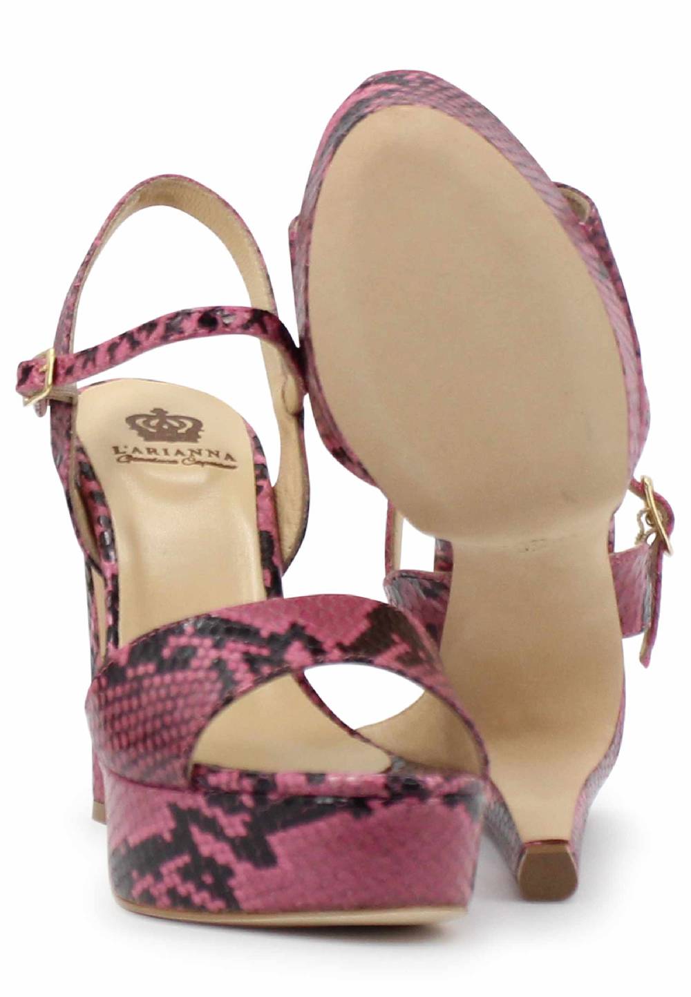L'ARIANNA Sandali DS1610 donna in pelle stampata rosa con tacco alto e plateau Super sconto