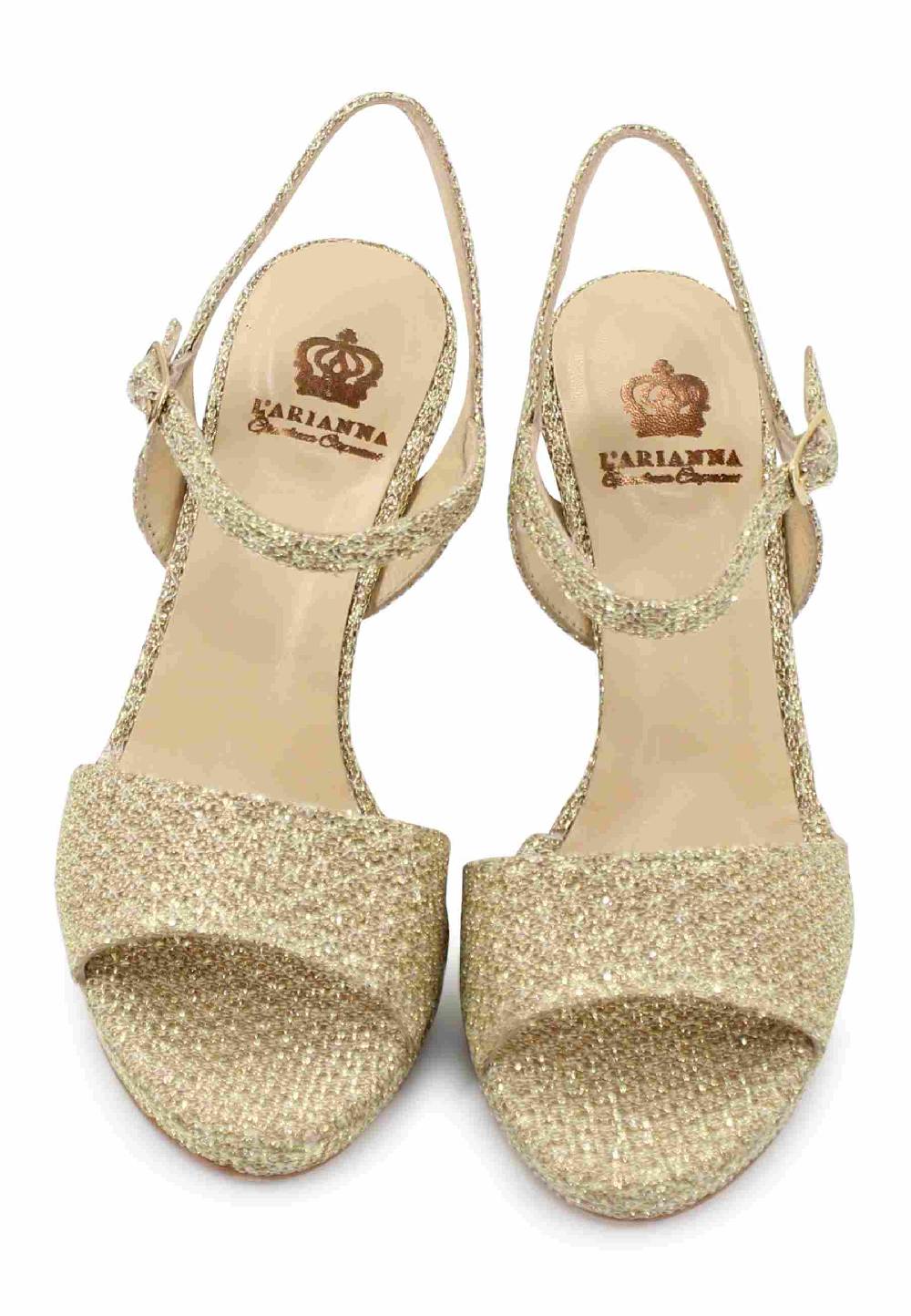 L'ARIANNA Sandali DS7055 donna in tessuto oro con tacco alto a spillo 50% di sconto con spedizione gratuita