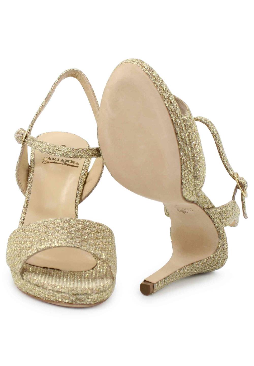 L'ARIANNA Sandali DS7055 donna in tessuto oro con tacco alto a spillo 50% di sconto con spedizione gratuita