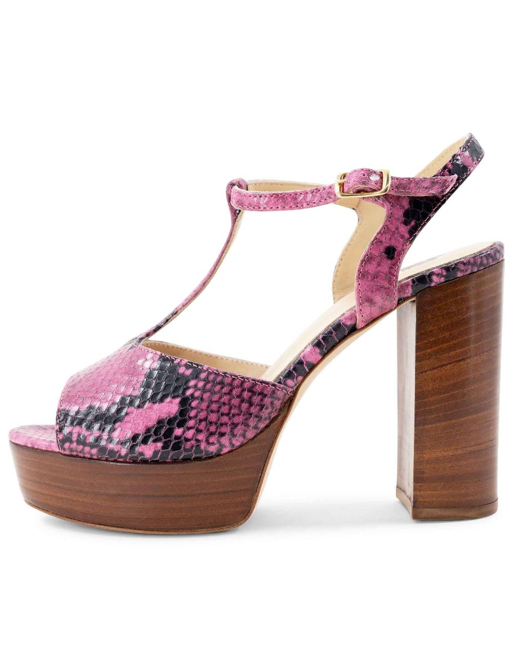 L'ARIANNA Sandali ds7010 donna in pelle stampata rosa con cinturino tacco alto e plateau Trasporto libero internazionale