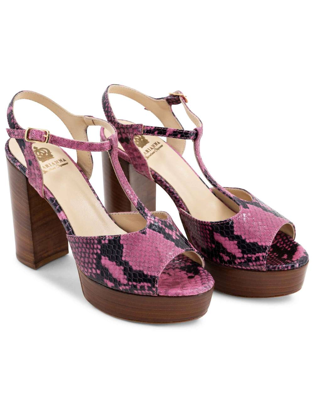 L'ARIANNA Sandali ds7010 donna in pelle stampata rosa con cinturino tacco alto e plateau Trasporto libero internazionale