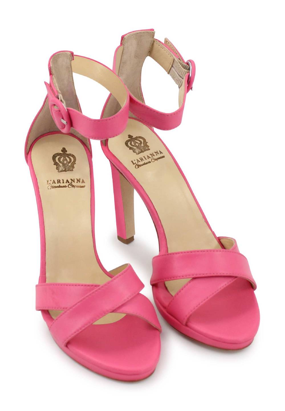 L'ARIANNA Sandali DS1507 donna in pelle rosa con tacco alto e cinturino alla caviglia Officina