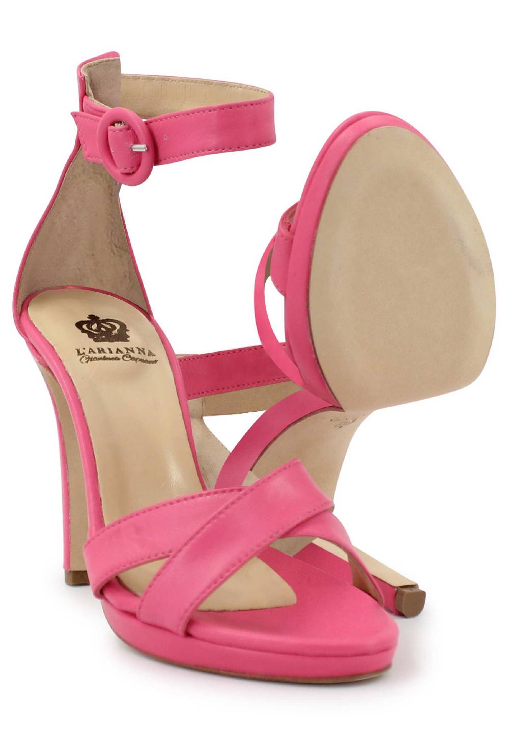 L'ARIANNA Sandali DS1507 donna in pelle rosa con tacco alto e cinturino alla caviglia Officina