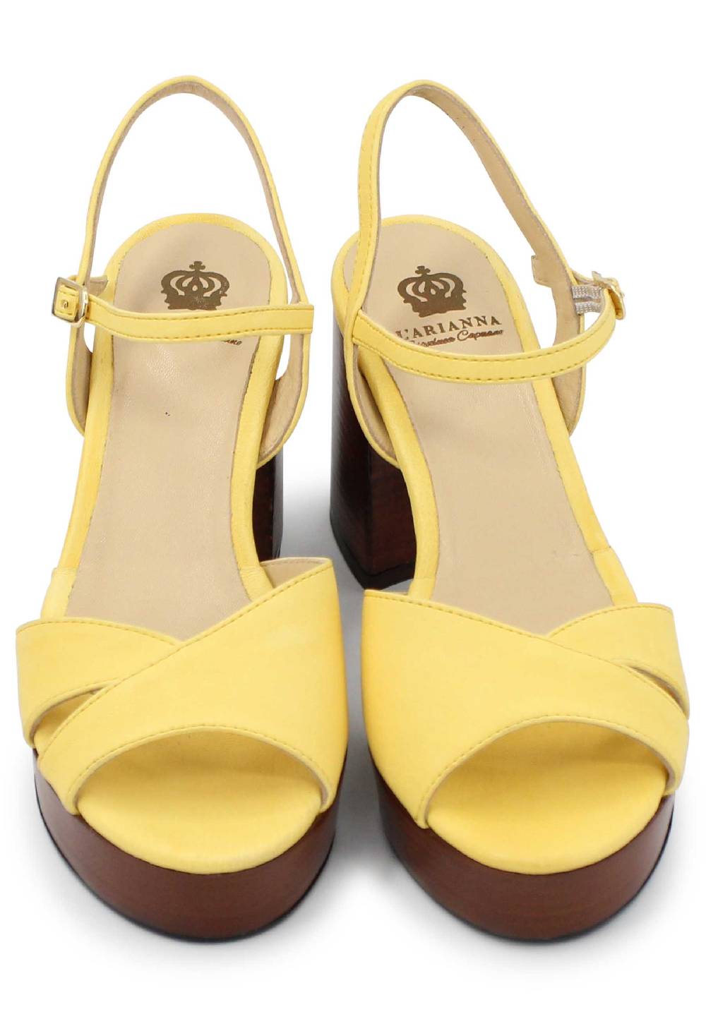 L'ARIANNA Sandali DS1639 donna in pelle gialla con cinturino e tacco e plateau in cuoio Esporta salva