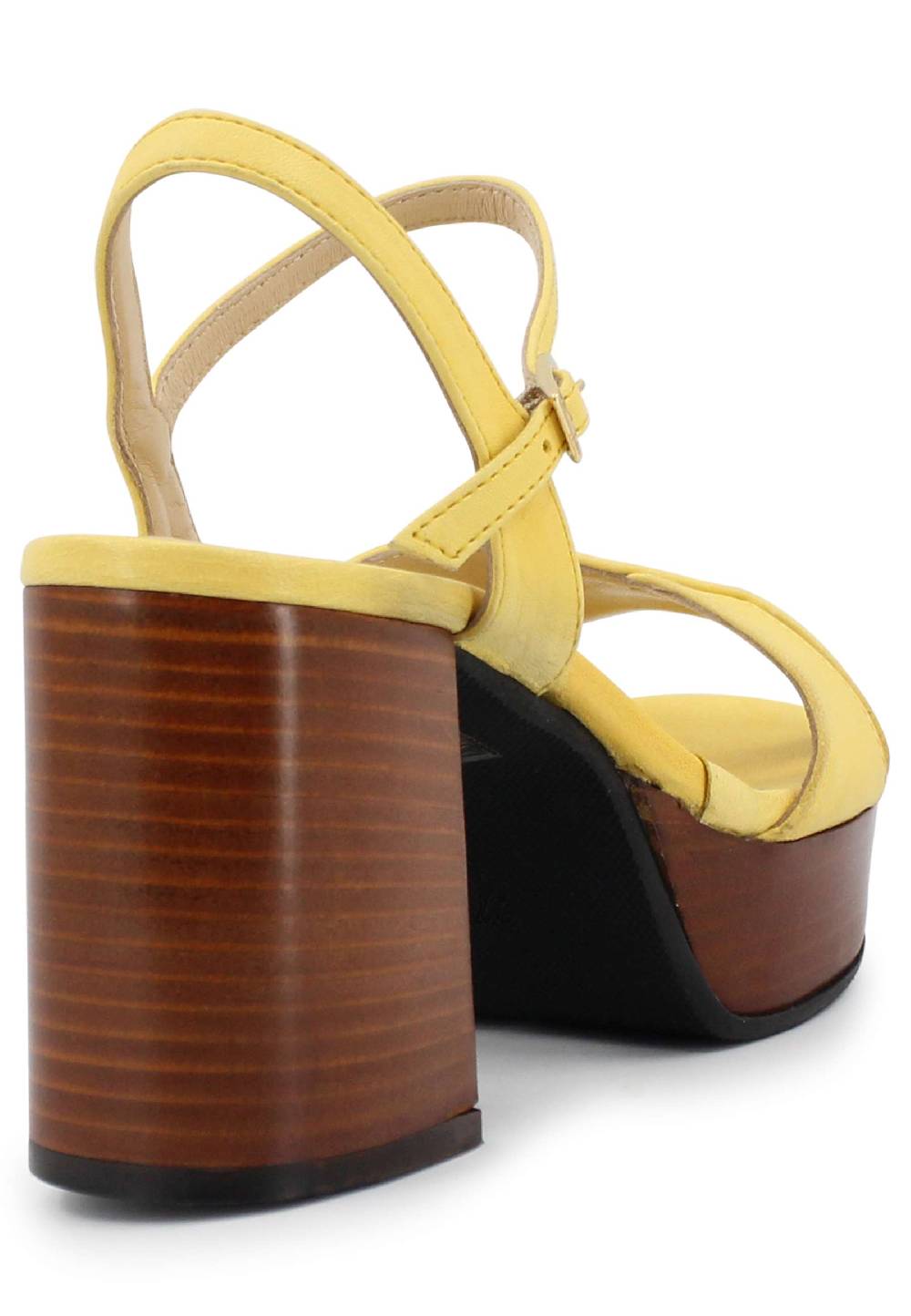 L'ARIANNA Sandali DS1639 donna in pelle gialla con cinturino e tacco e plateau in cuoio Esporta salva