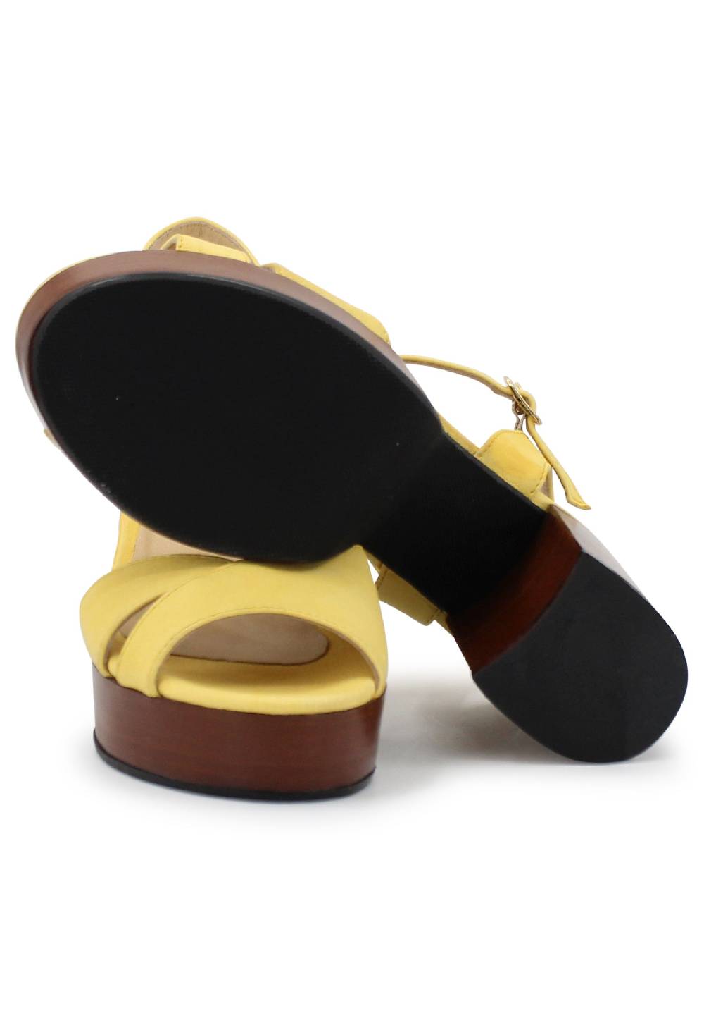 L'ARIANNA Sandali DS1639 donna in pelle gialla con cinturino e tacco e plateau in cuoio Esporta salva