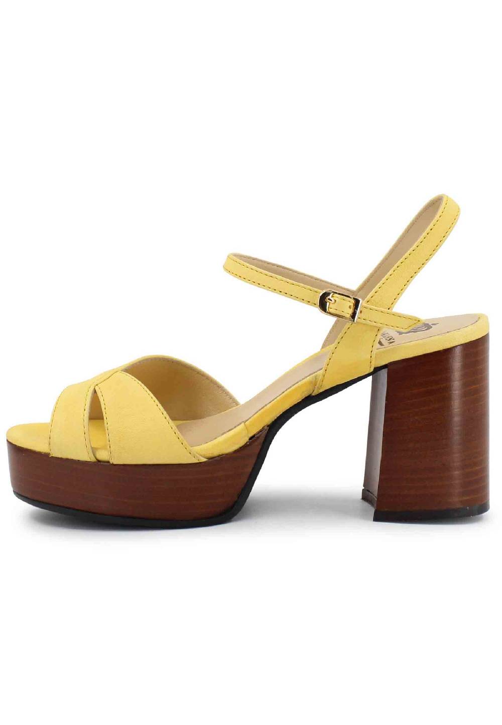 L'ARIANNA Sandali DS1639 donna in pelle gialla con cinturino e tacco e plateau in cuoio Esporta salva