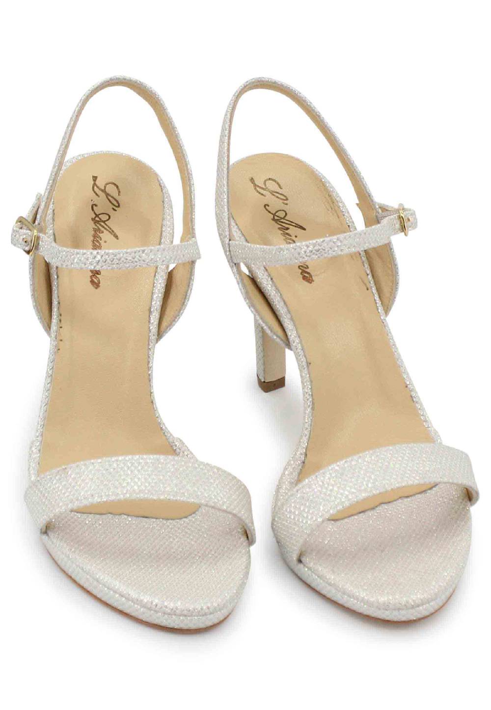 L'ARIANNA Sandali ds7054 donna in glitter bianco con tacco alto e cinturino alla caviglia Black Friday Prezzi