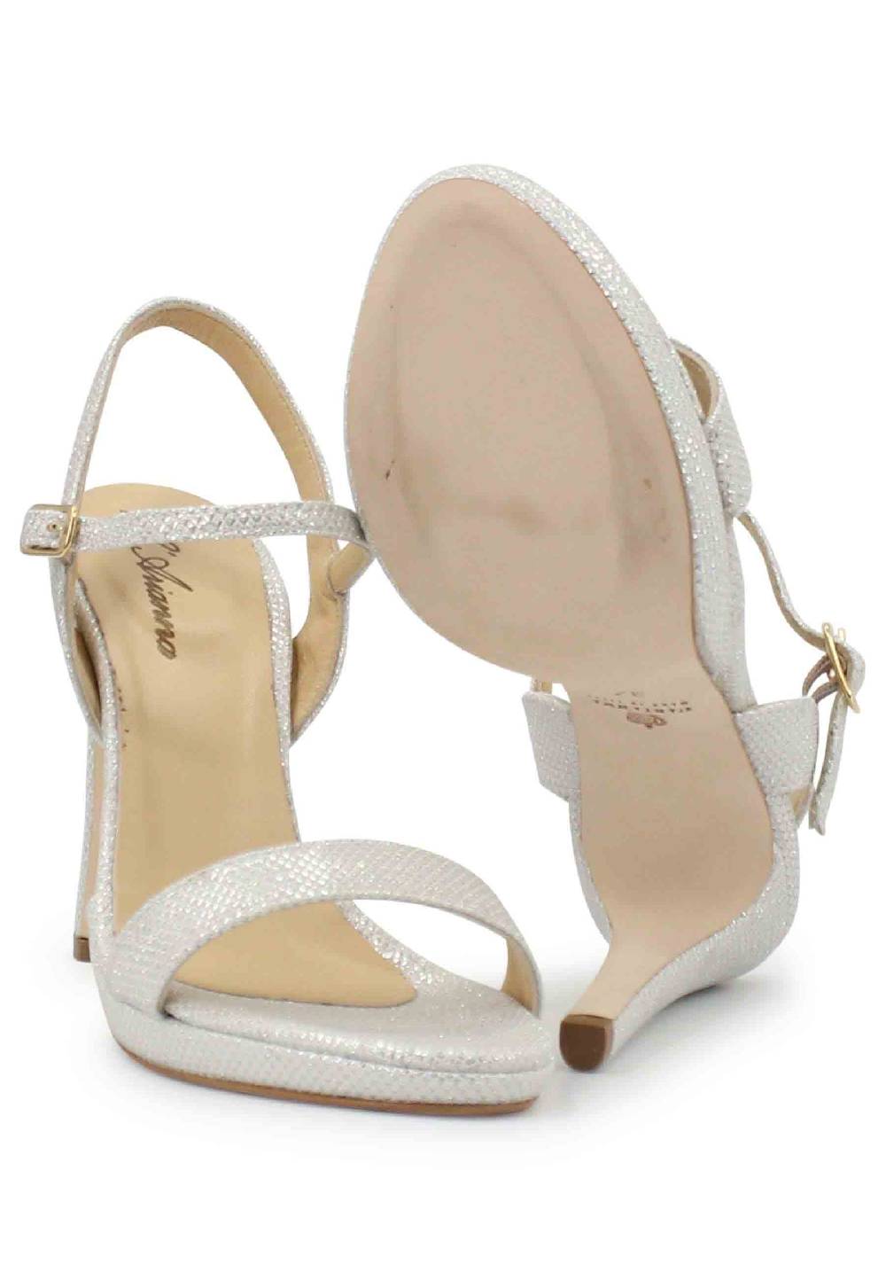 L'ARIANNA Sandali ds7054 donna in glitter bianco con tacco alto e cinturino alla caviglia Black Friday Prezzi