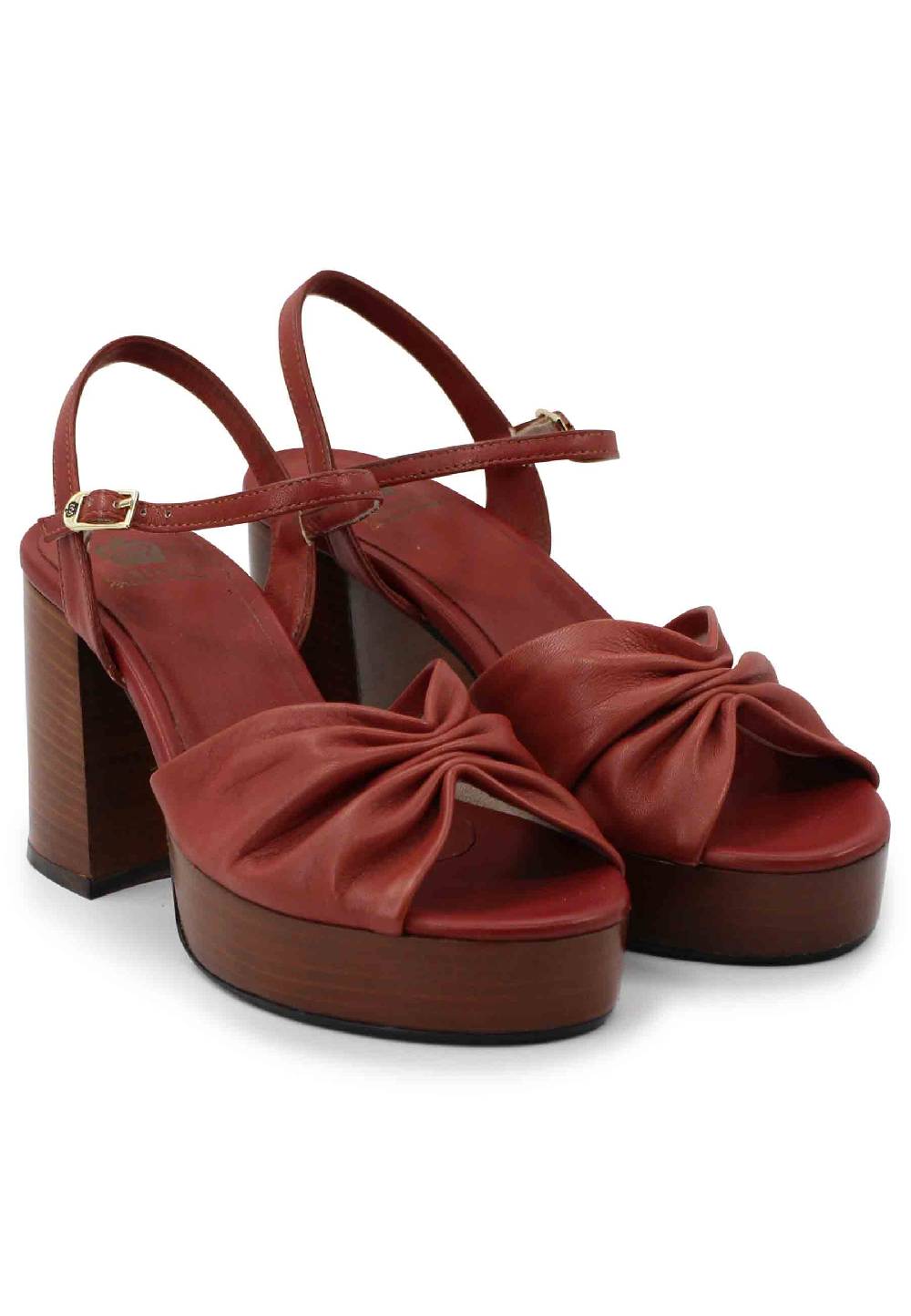 L'ARIANNA Sandali ds1648 da donna in pelle mattone con tacco e plateau in cuoio L'Arianna In vendita