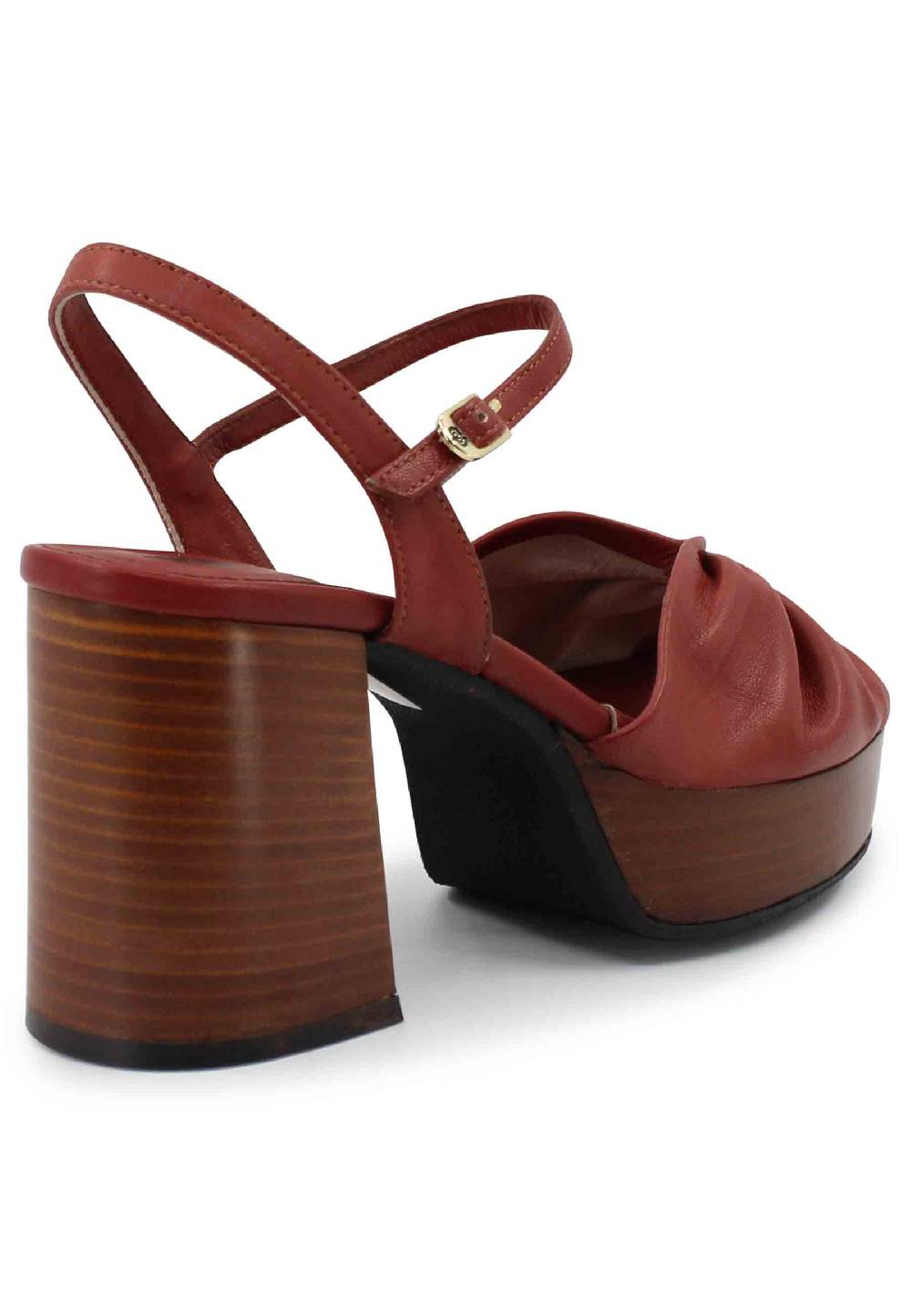 L'ARIANNA Sandali ds1648 da donna in pelle mattone con tacco e plateau in cuoio L'Arianna In vendita