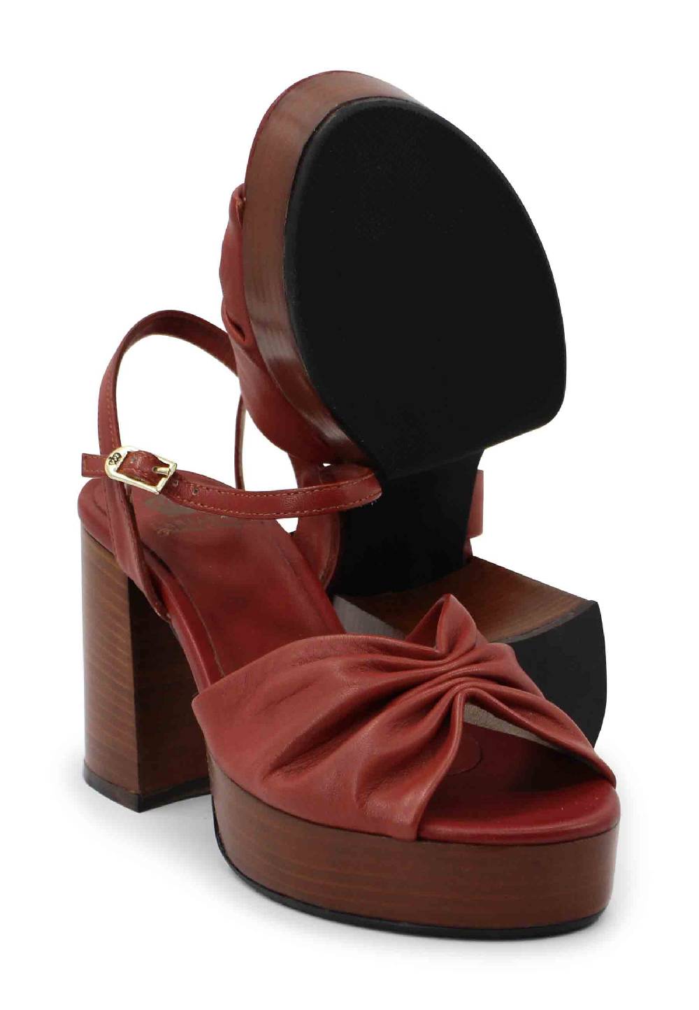 L'ARIANNA Sandali ds1648 da donna in pelle mattone con tacco e plateau in cuoio L'Arianna In vendita