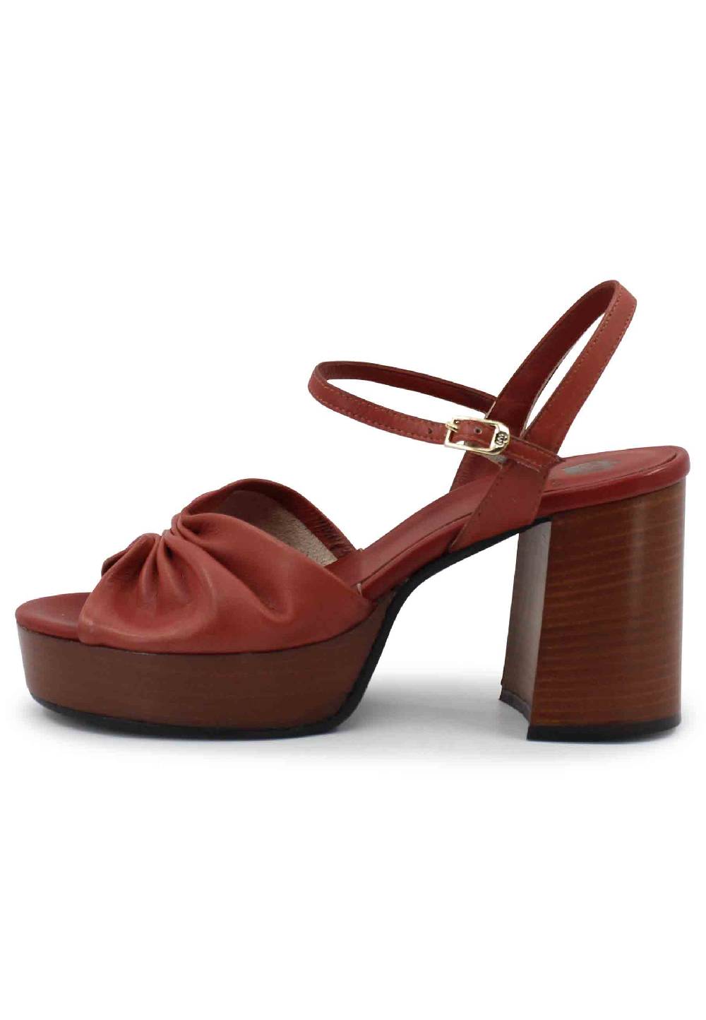 L'ARIANNA Sandali ds1648 da donna in pelle mattone con tacco e plateau in cuoio L'Arianna In vendita