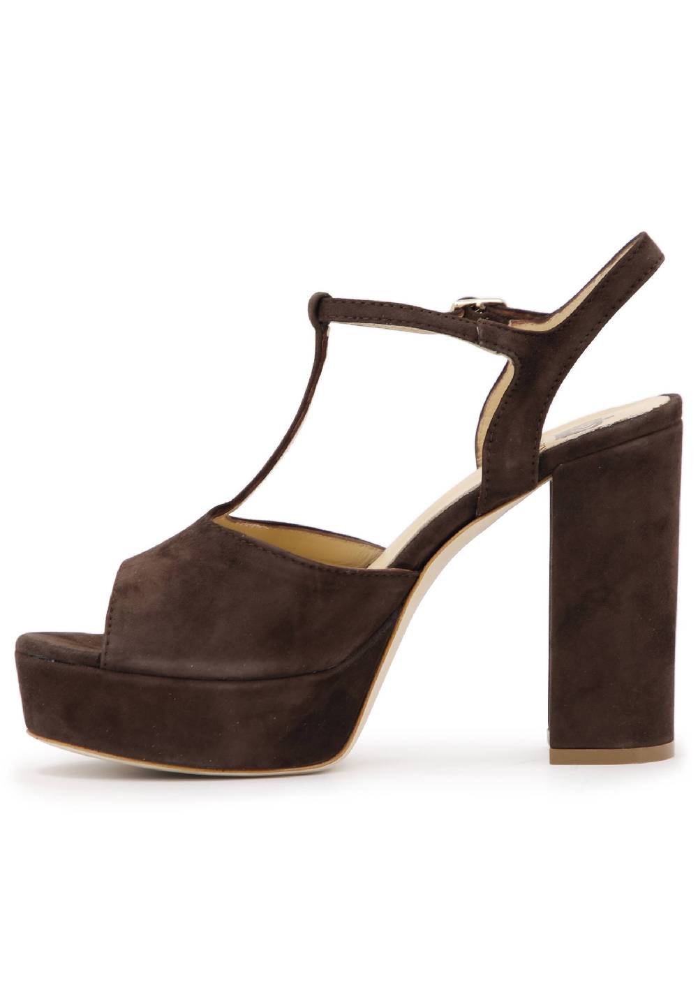 L'ARIANNA Sandali DS7010 da donna in pelle scamosciata marrone con cinturino tacco alto e plateau Sconti questo mese