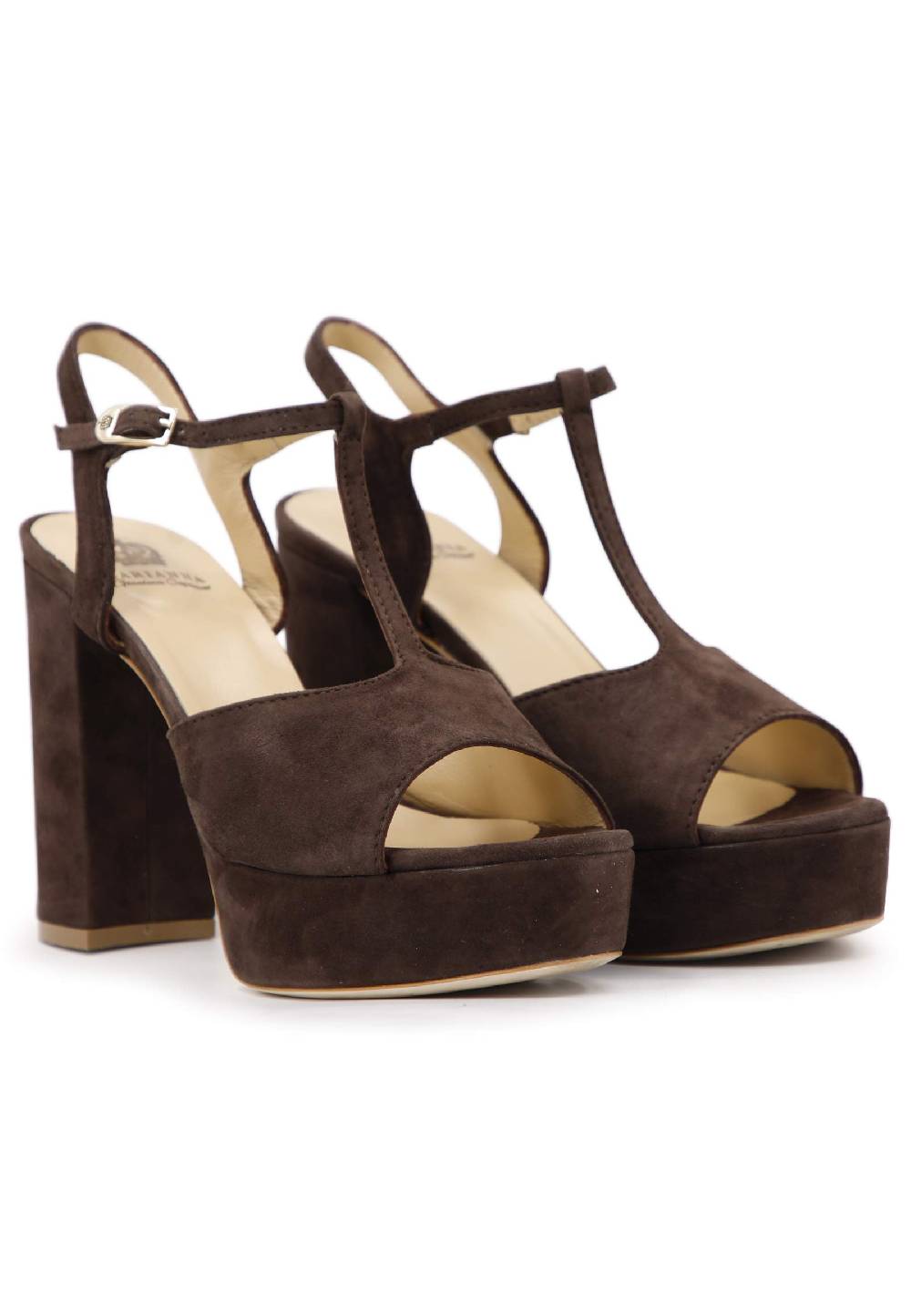 L'ARIANNA Sandali DS7010 da donna in pelle scamosciata marrone con cinturino tacco alto e plateau Sconti questo mese
