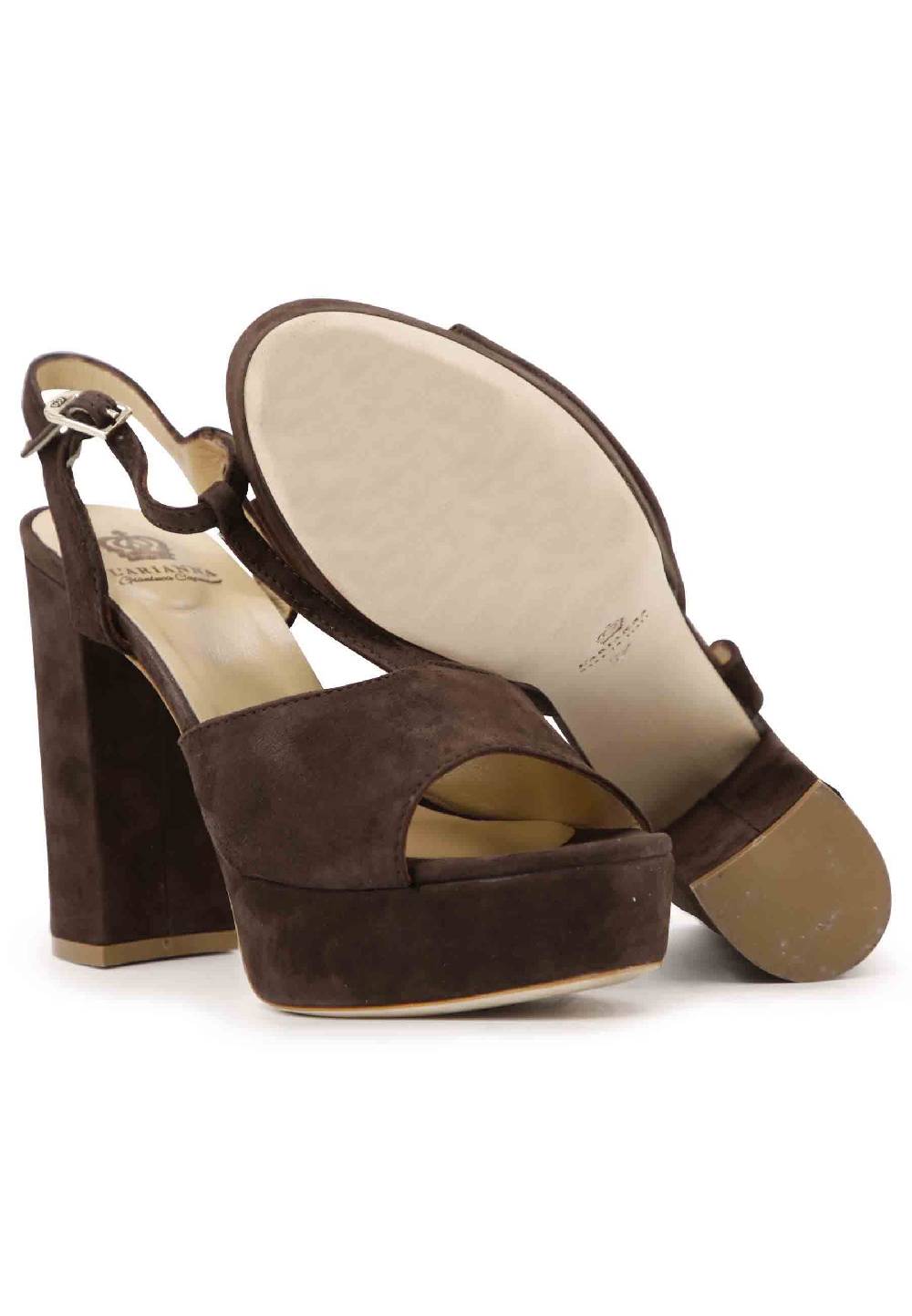 L'ARIANNA Sandali DS7010 da donna in pelle scamosciata marrone con cinturino tacco alto e plateau Sconti questo mese