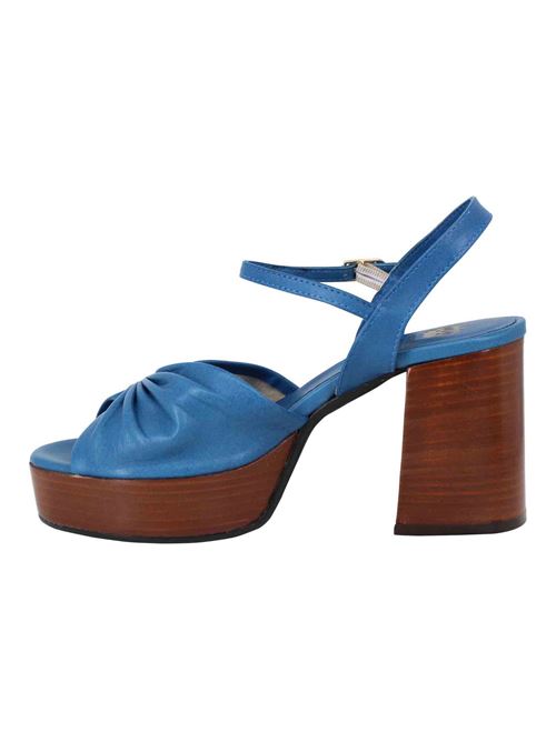 L'ARIANNA Sandali DS1648 da donna in pelle blu con tacco e plateau in cuoio L'Arianna 2025