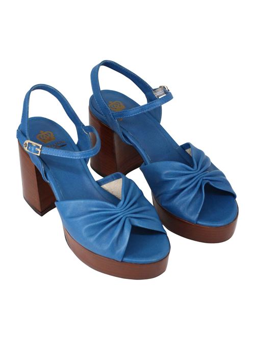 L'ARIANNA Sandali DS1648 da donna in pelle blu con tacco e plateau in cuoio L'Arianna 2025