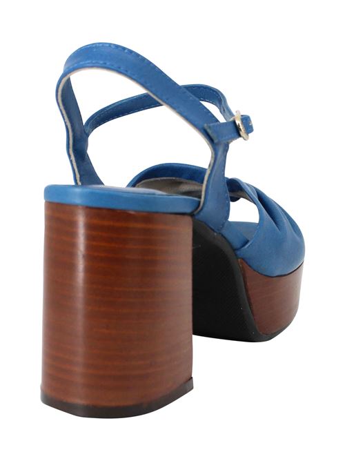 L'ARIANNA Sandali DS1648 da donna in pelle blu con tacco e plateau in cuoio L'Arianna 2025