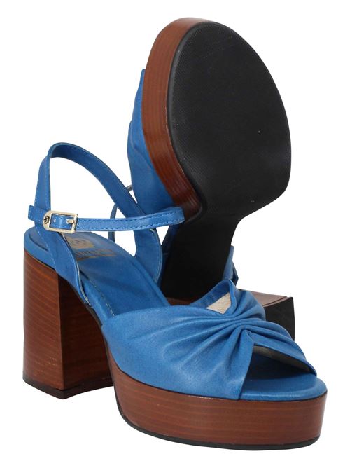 L'ARIANNA Sandali DS1648 da donna in pelle blu con tacco e plateau in cuoio L'Arianna 2025