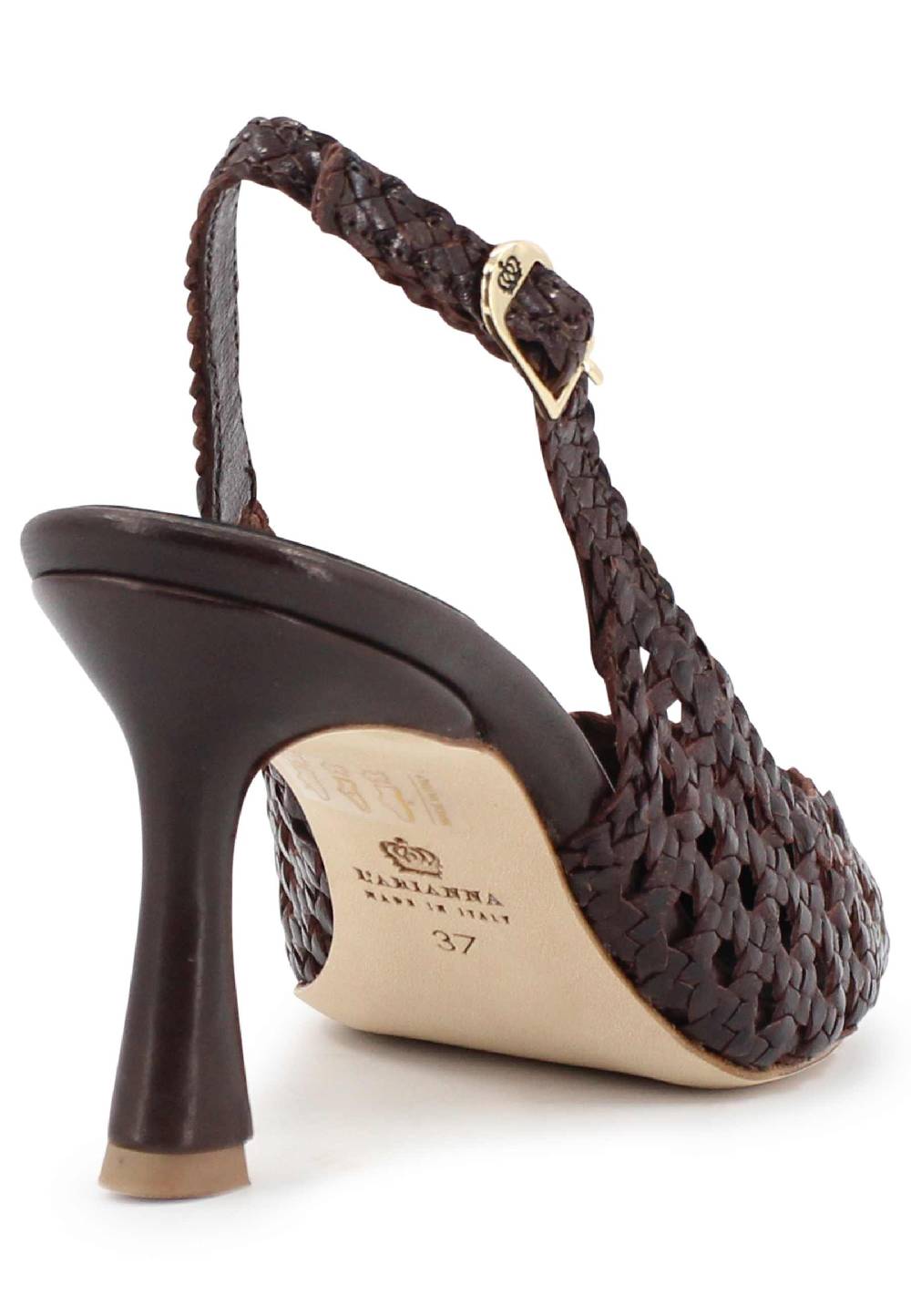 L'ARIANNA Decollete slingback in pelle intrecciata marrone tacco alto Italy