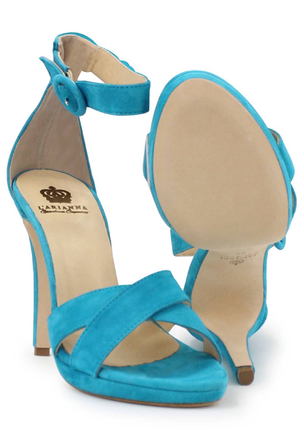 L'ARIANNA Sandali DS1507 donna in pelle azzurra con tacco alto e cinturino alla caviglia Italia