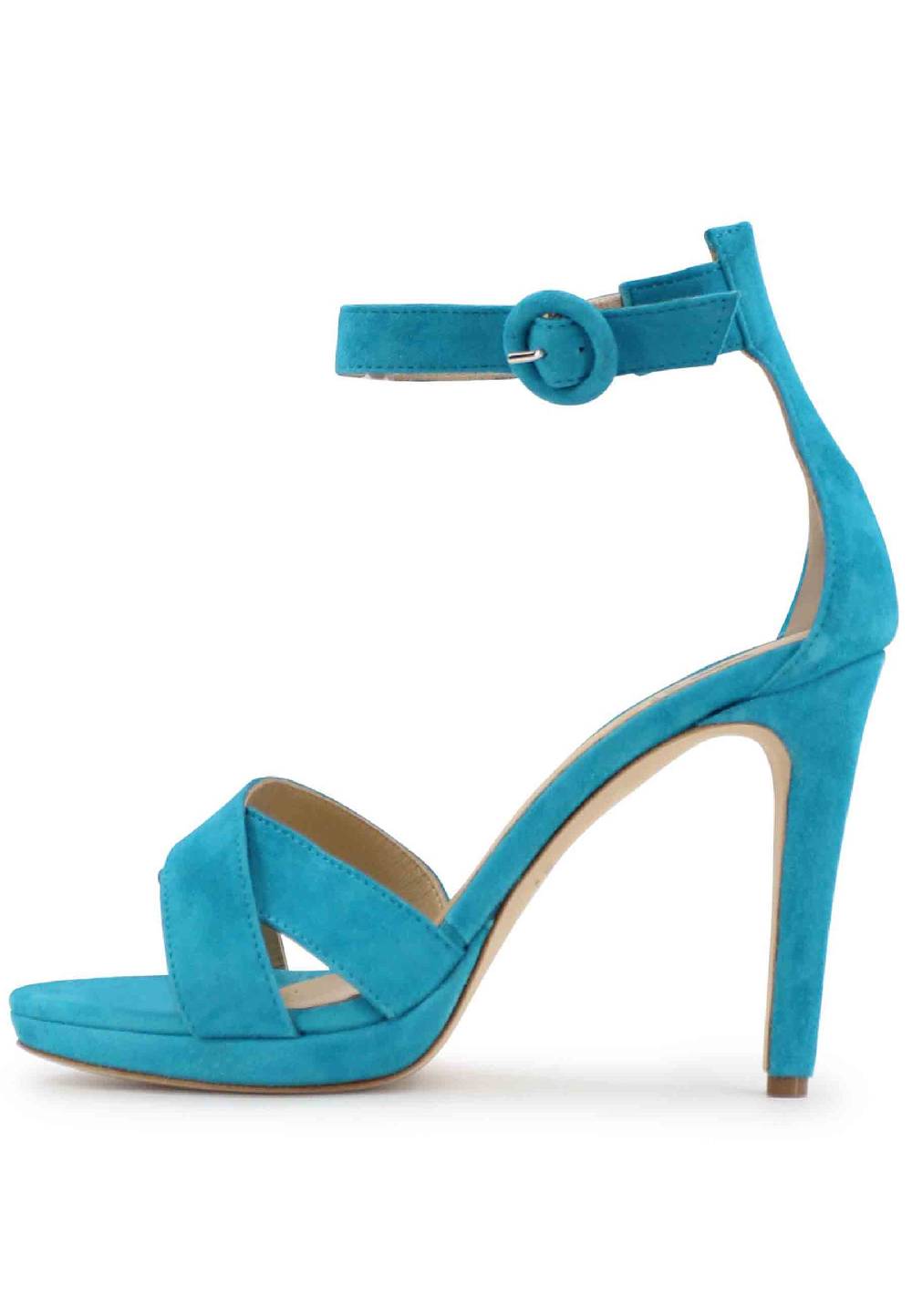 L'ARIANNA Sandali DS1507 donna in pelle azzurra con tacco alto e cinturino alla caviglia Italia