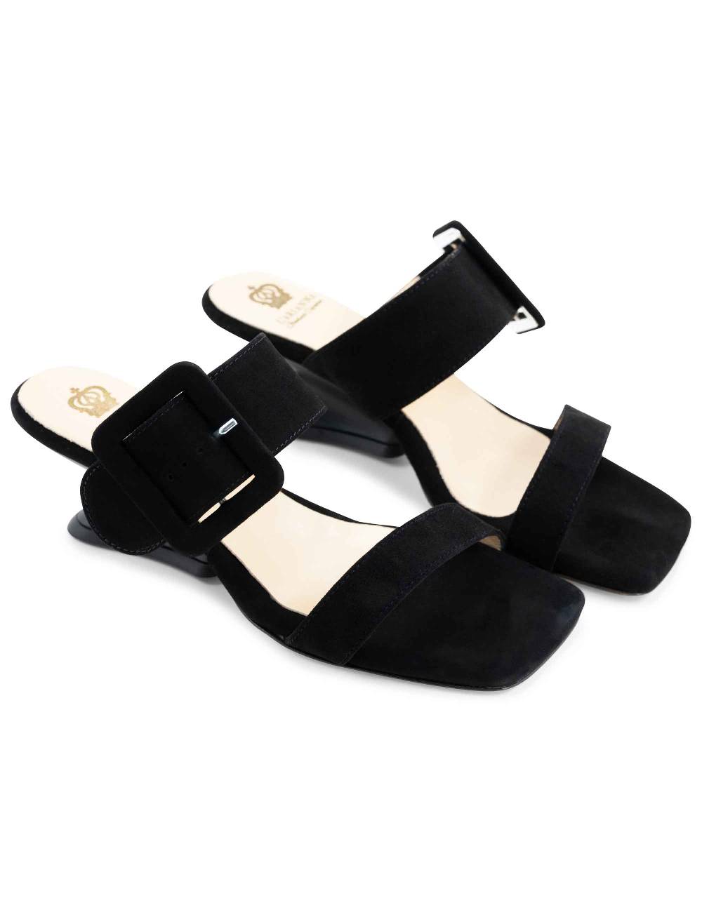L'ARIANNA Sandali ds1359/z donna in camoscio nero con zeppa bassa Qualità