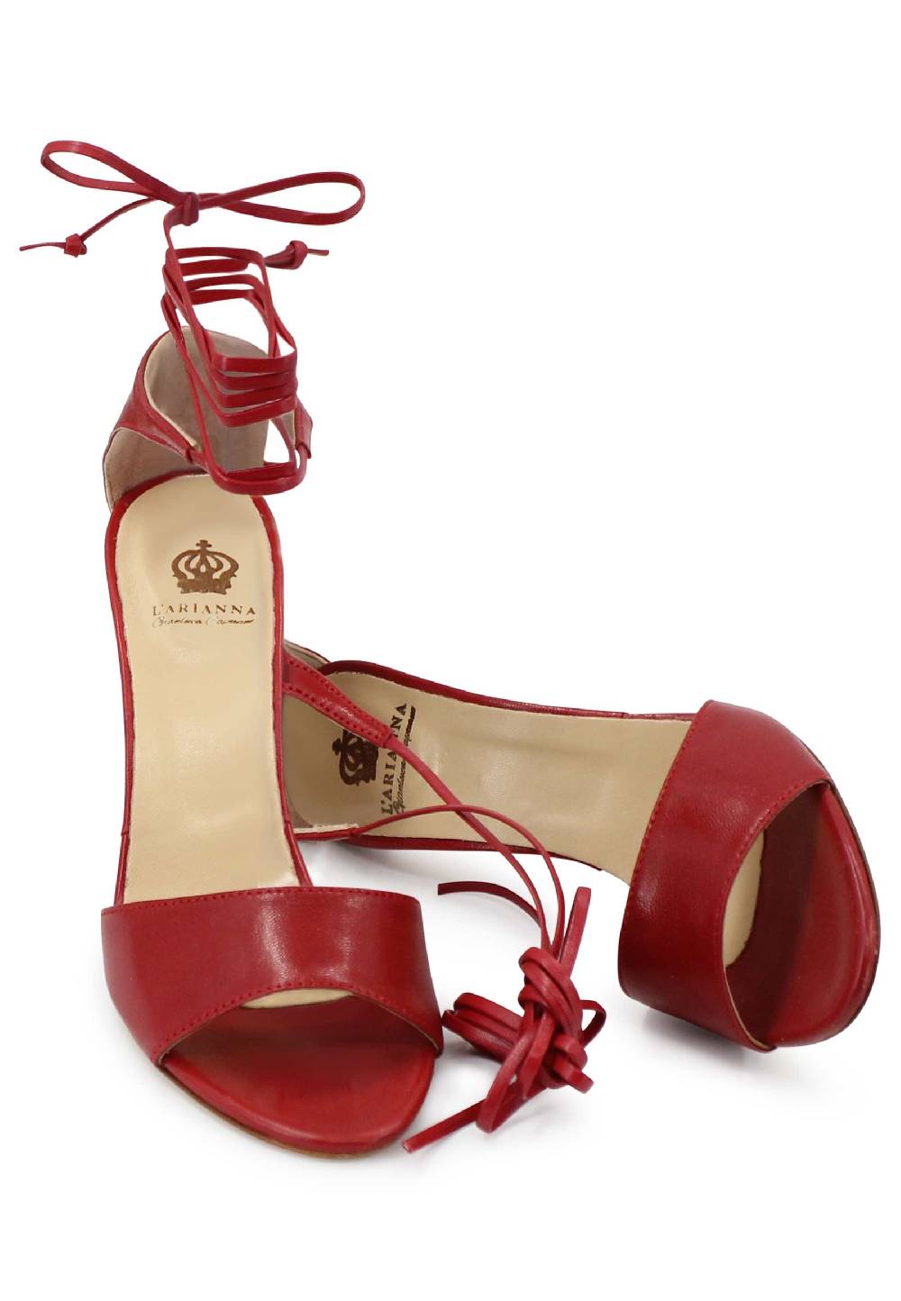 L'ARIANNA Sandali DS7042 da donna in pelle rosso tacco alto con tacco alto e laccetti alla caviglia Vendita
