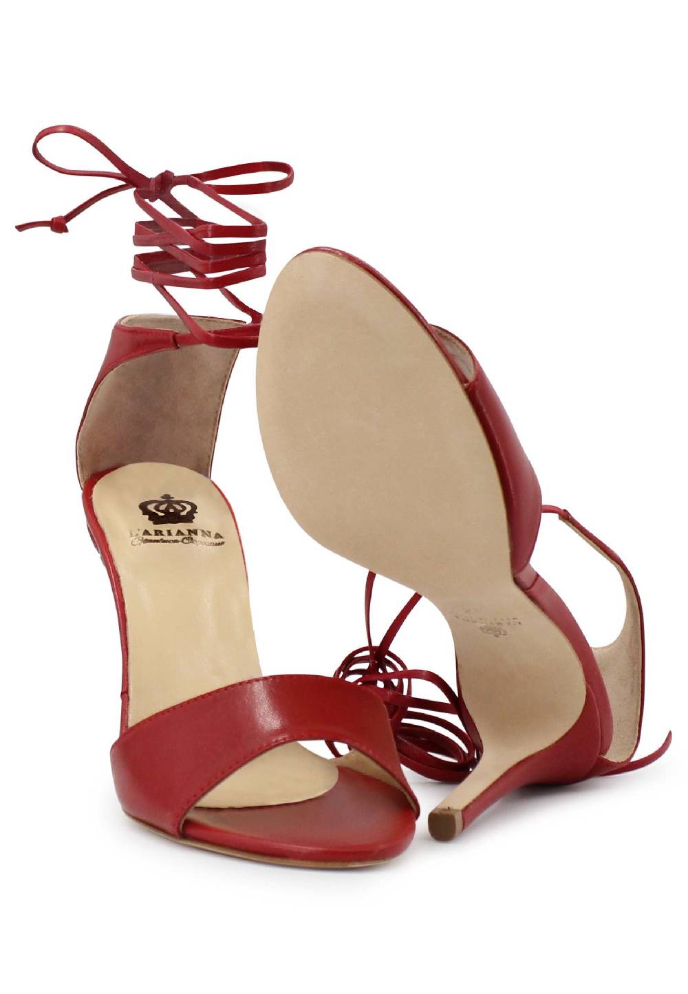 L'ARIANNA Sandali DS7042 da donna in pelle rosso tacco alto con tacco alto e laccetti alla caviglia Vendita