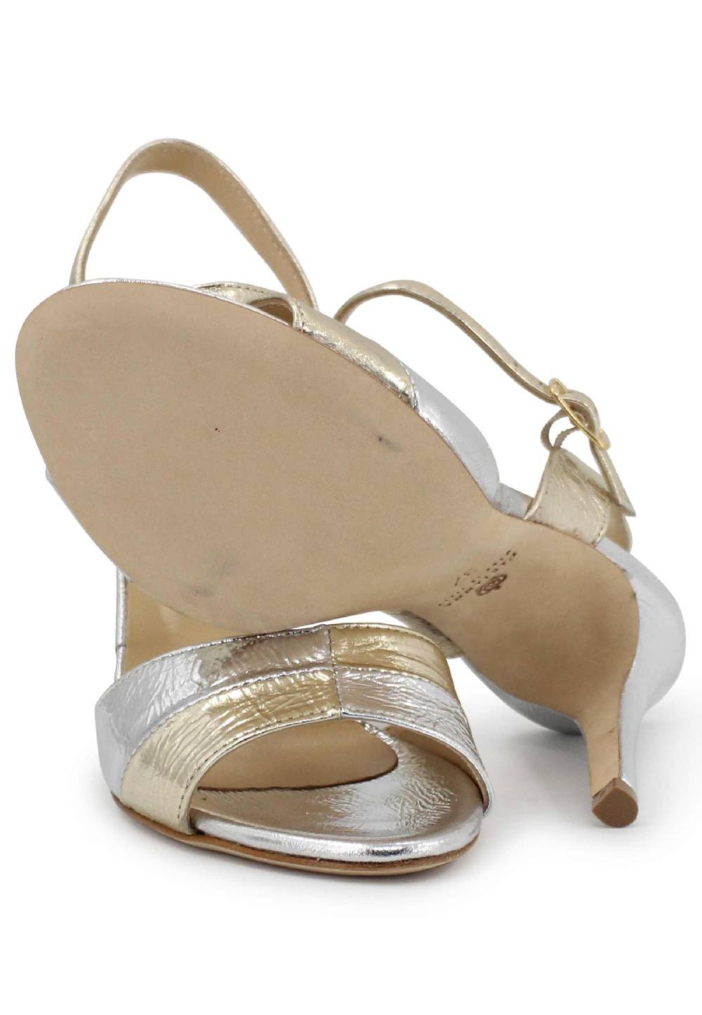 L'ARIANNA Sandali ds1643 da donna in pelle laminata oro con tacco alto e cinturino alla caviglia Promozione