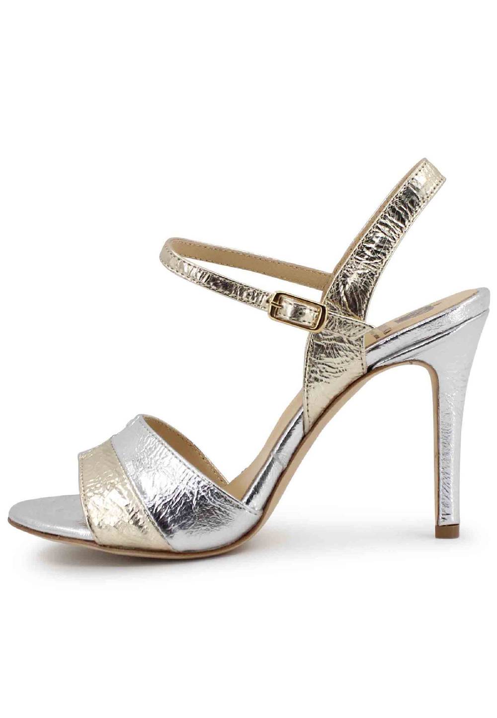 L'ARIANNA Sandali ds1643 da donna in pelle laminata oro con tacco alto e cinturino alla caviglia Promozione