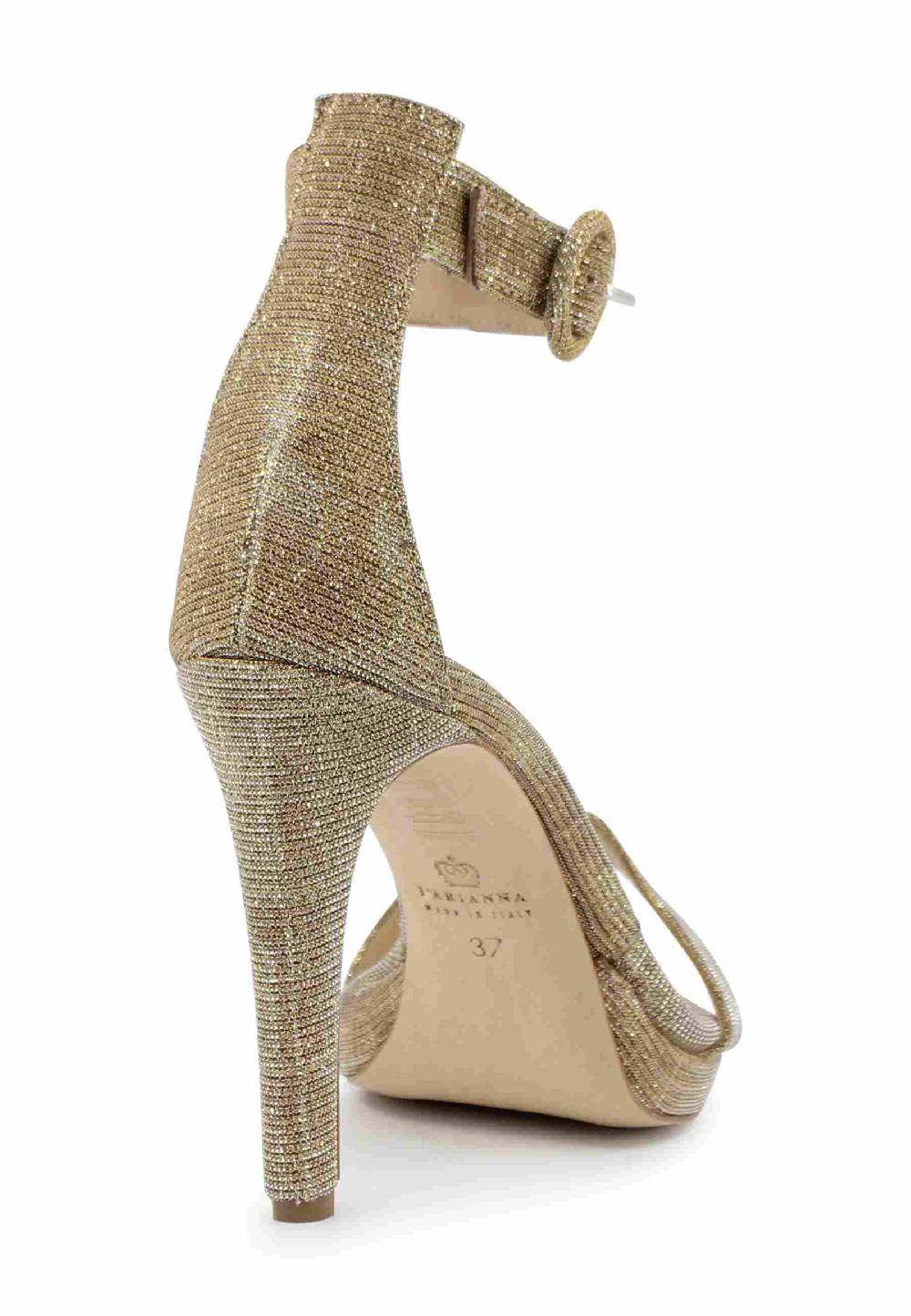 L'ARIANNA Sandali DS7016 donna in tessuto lumonor oro tacco alto e cinturino alla caviglia Spedizione Gratuita