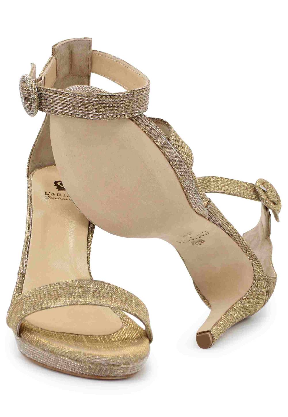 L'ARIANNA Sandali DS7016 donna in tessuto lumonor oro tacco alto e cinturino alla caviglia Spedizione Gratuita