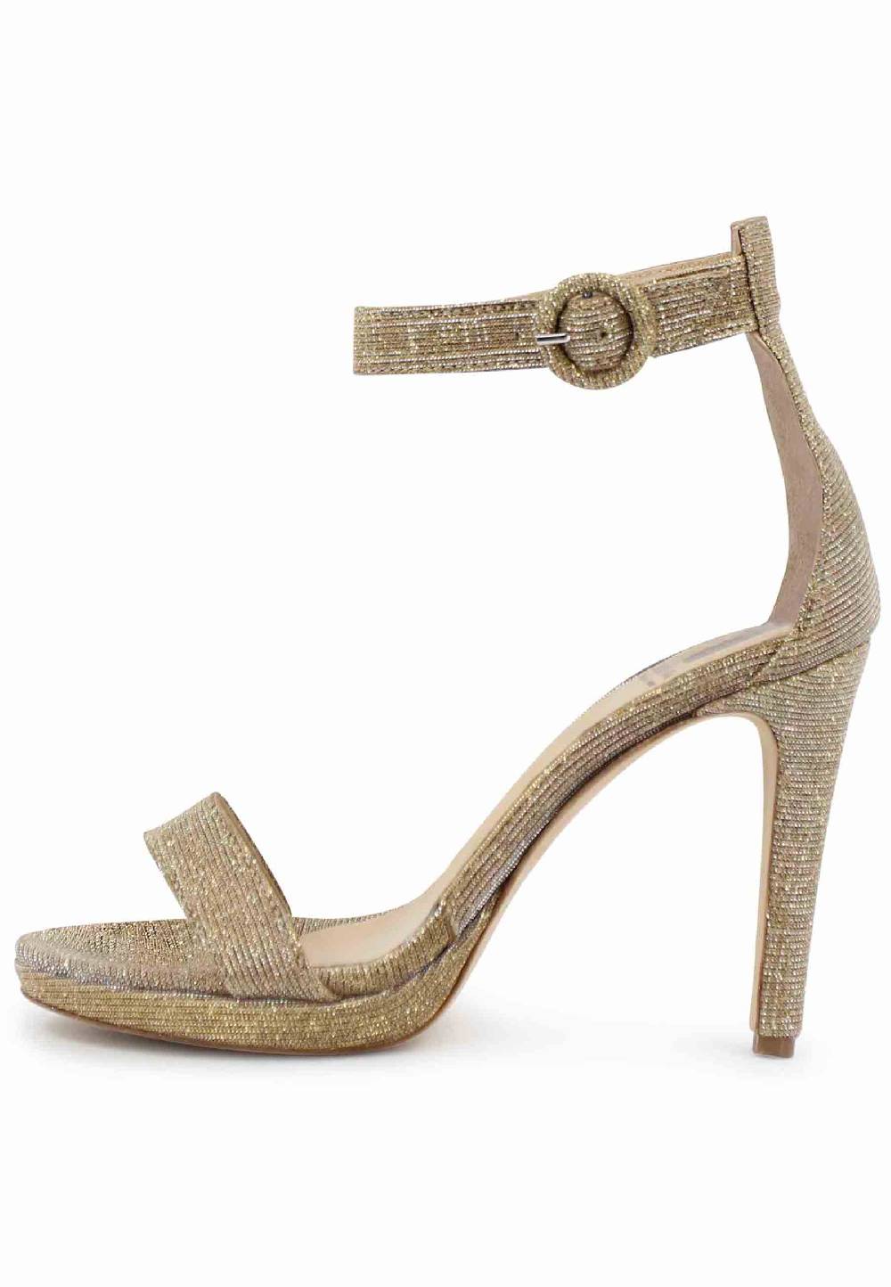 L'ARIANNA Sandali DS7016 donna in tessuto lumonor oro tacco alto e cinturino alla caviglia Spedizione Gratuita