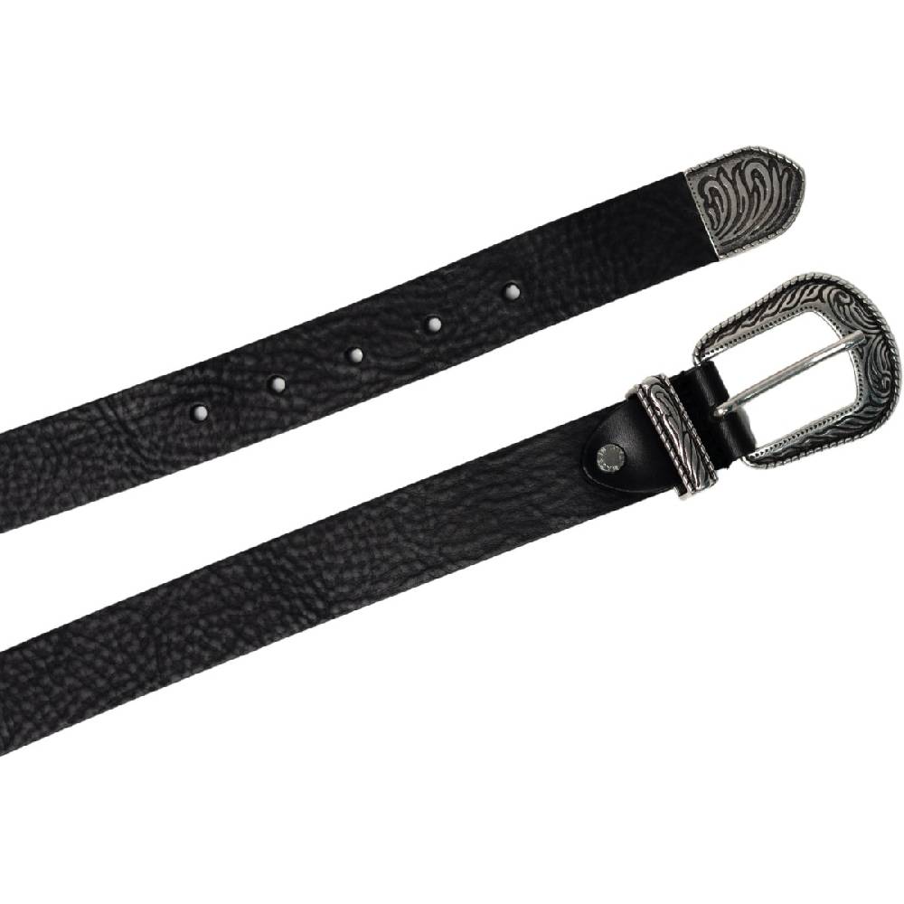 Lartigiano Del Cuoio Cintura western donna in pelle nero con puntale in metallo inciso Italia