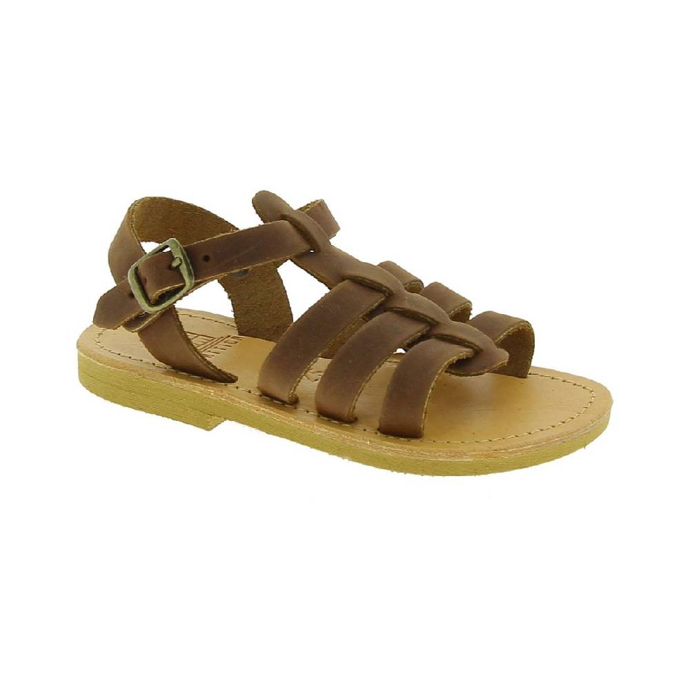 Lartigiano Del Cuoio Sandali gladiatore da bambino in pelle nubuck marrone chiusura con fibbia
