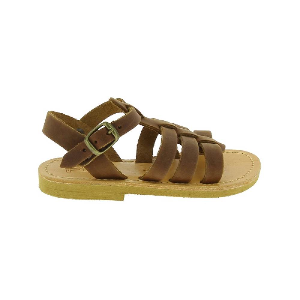Lartigiano Del Cuoio Sandali gladiatore da bambino in pelle nubuck marrone chiusura con fibbia Pezzi Unici