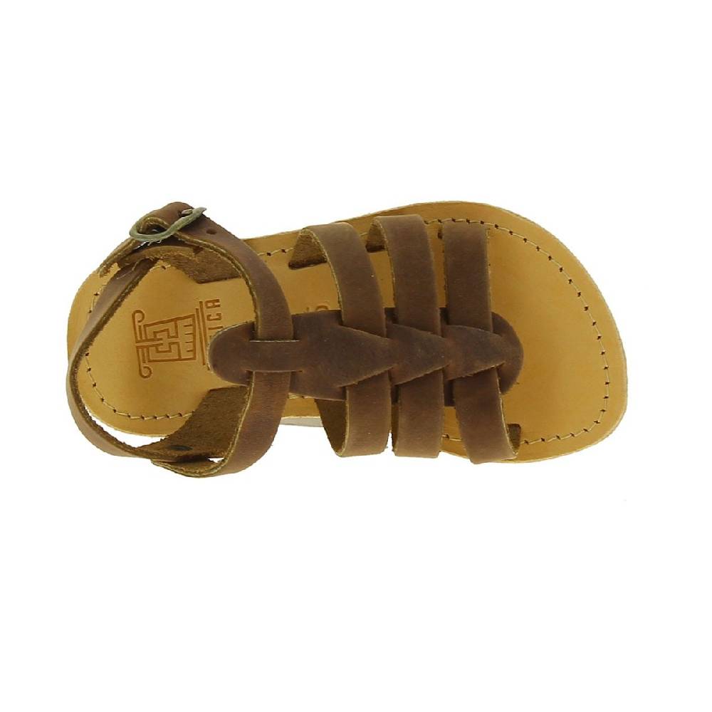 Lartigiano Del Cuoio Sandali gladiatore da bambino in pelle nubuck marrone chiusura con fibbia Pezzi Unici