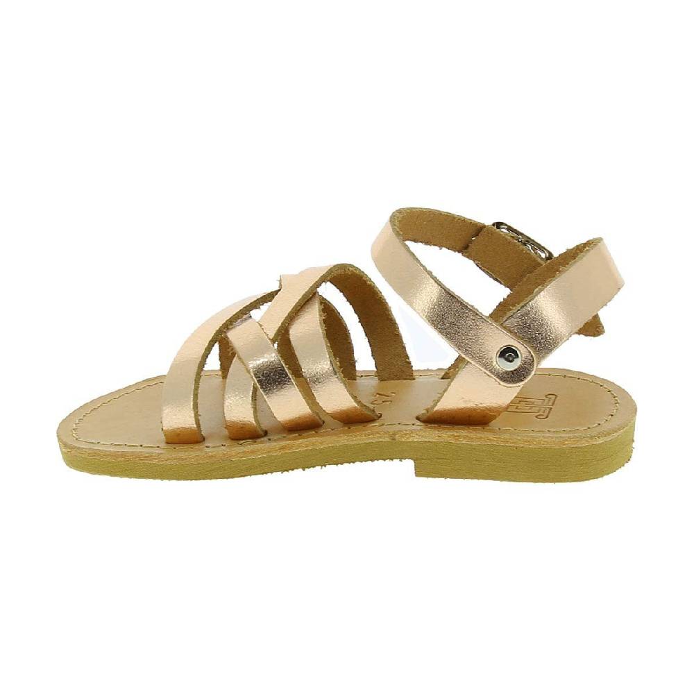 Lartigiano Del Cuoio Sandali intrecciati gladiatore da bambina in pelle di vitello laminata oro rosa chiusura con fibbia Consegna Veloce