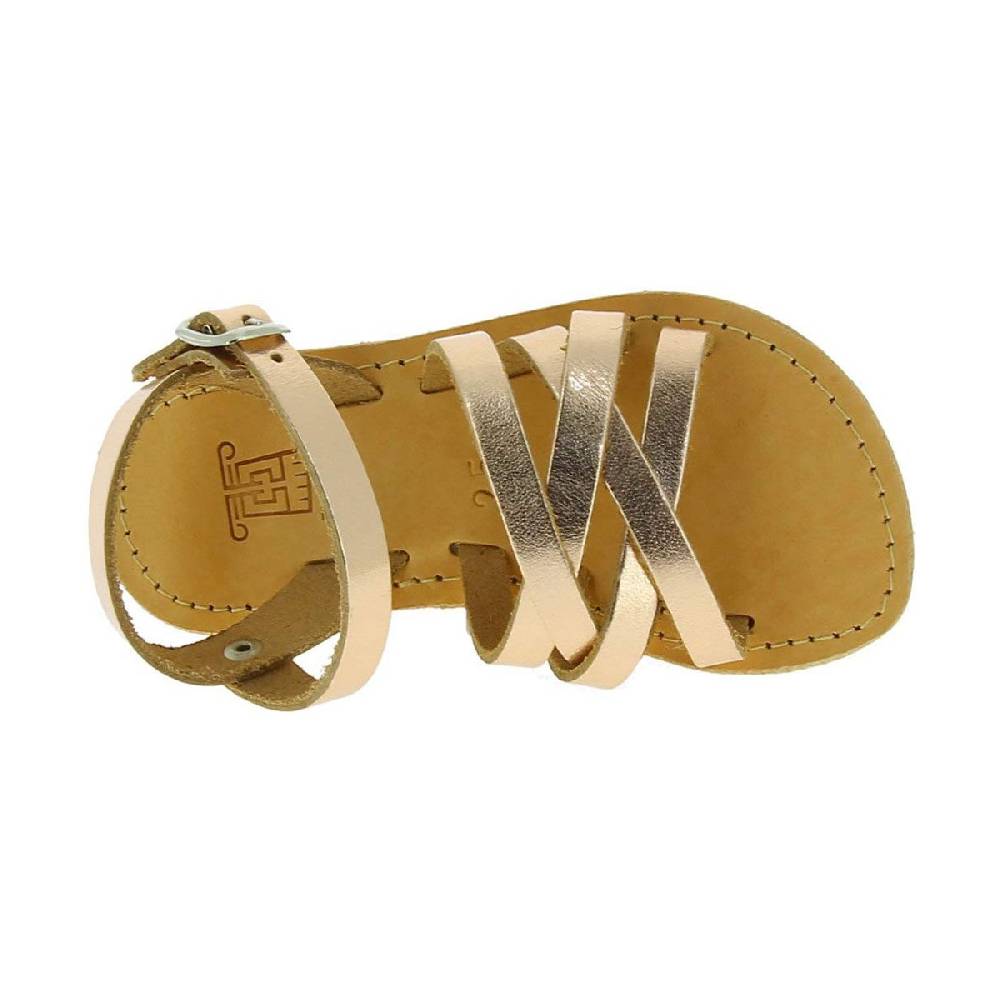 Lartigiano Del Cuoio Sandali intrecciati gladiatore da bambina in pelle di vitello laminata oro rosa chiusura con fibbia Consegna Veloce