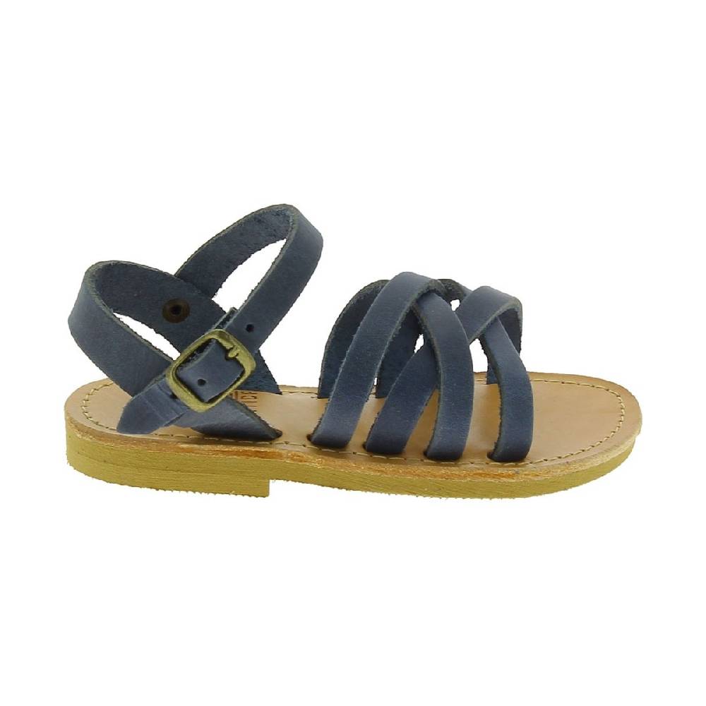 Lartigiano Del Cuoio Sandali intrecciati gladiatore da bambino in pelle nubuck blu chiusura con fibbia Promozione Limitata