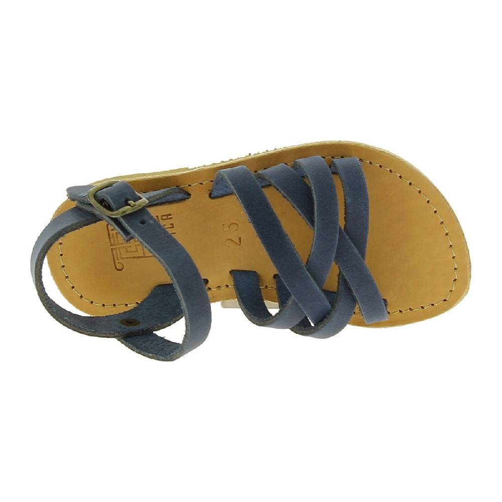 Lartigiano Del Cuoio Sandali intrecciati gladiatore da bambino in pelle nubuck blu chiusura con fibbia Promozione Limitata