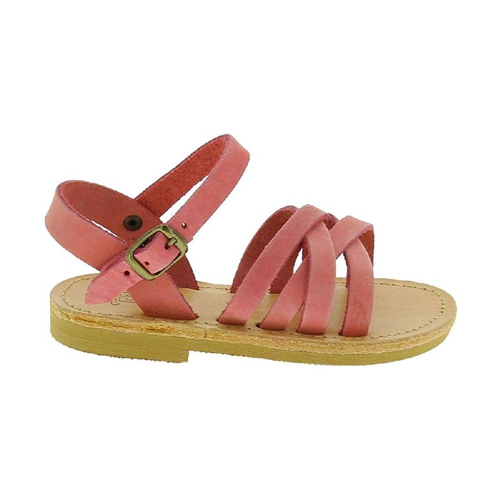 Lartigiano Del Cuoio Sandali intrecciati da bambina in pelle nubuck rosa chiaro chiusura con fibbia Sottocosto